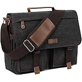 Messenger Bag for Men,VASCHY Vintage Water Resistant Canvas Satchel 14 15.6 17inch Laptop Briefcase