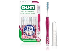 GUM Proxabrush Go-Betweens - Moderate - Interdental Brushes - Soft Bristled Dental Picks for Plaque Removal & Gum Health - Safe for Braces & Dental Devices, 15 Count