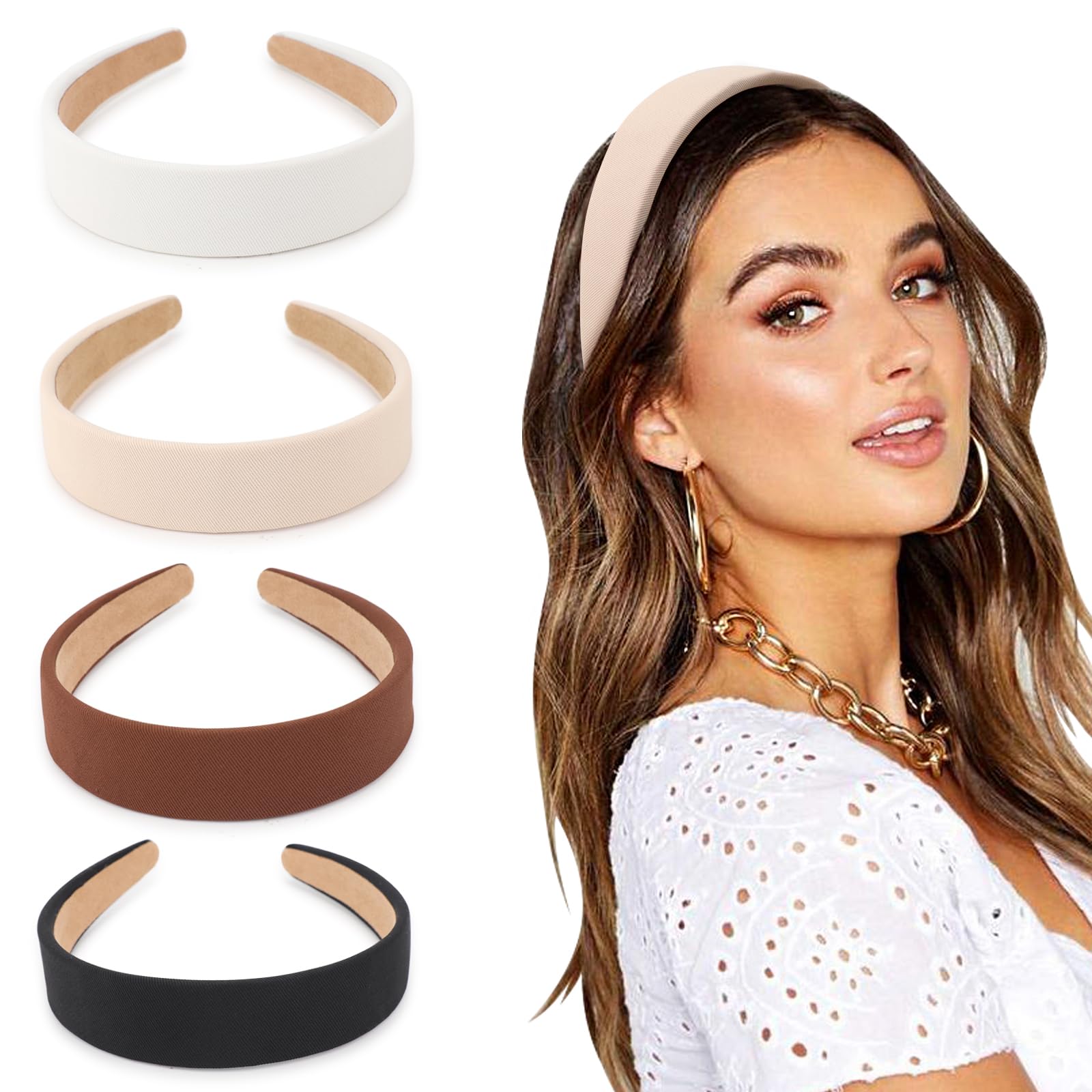 DRESHOW 4 Pack Hard Headbands for Women’s Hair 1 Inch Wide Non-slip Headband Fall Headbands Elastic Hair Bands for Women and Girls