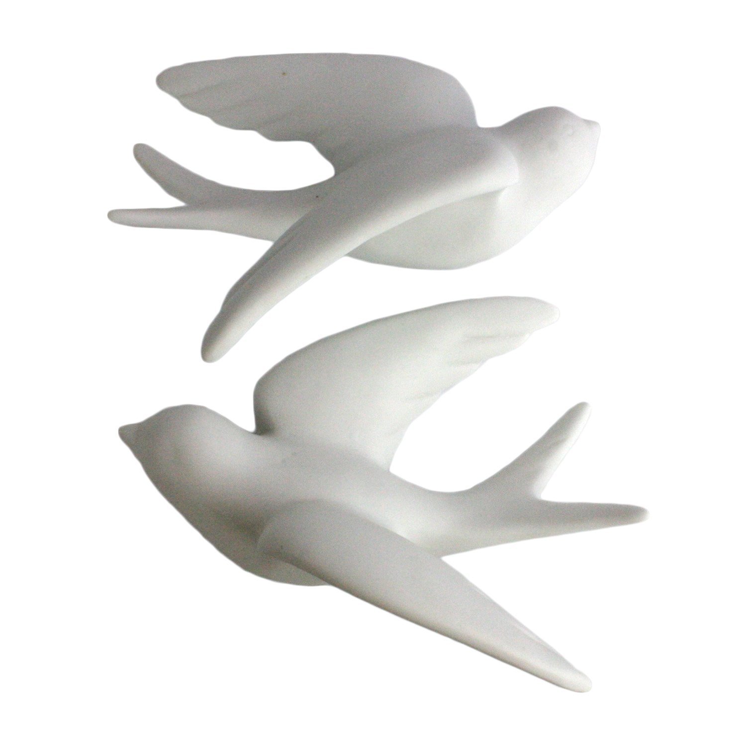 Pair of Wall Mount Ceramic Sparrows - White - Large