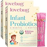 LOVEBUG Infant Probiotics 0-6 Months - USDA Organic Probiotics for Babies, Supports Baby Gas, Colic, Diarrhea and Newborn Constipation Relief, Allergen & Sugar Free, Tasteless Powder, 60 Pack