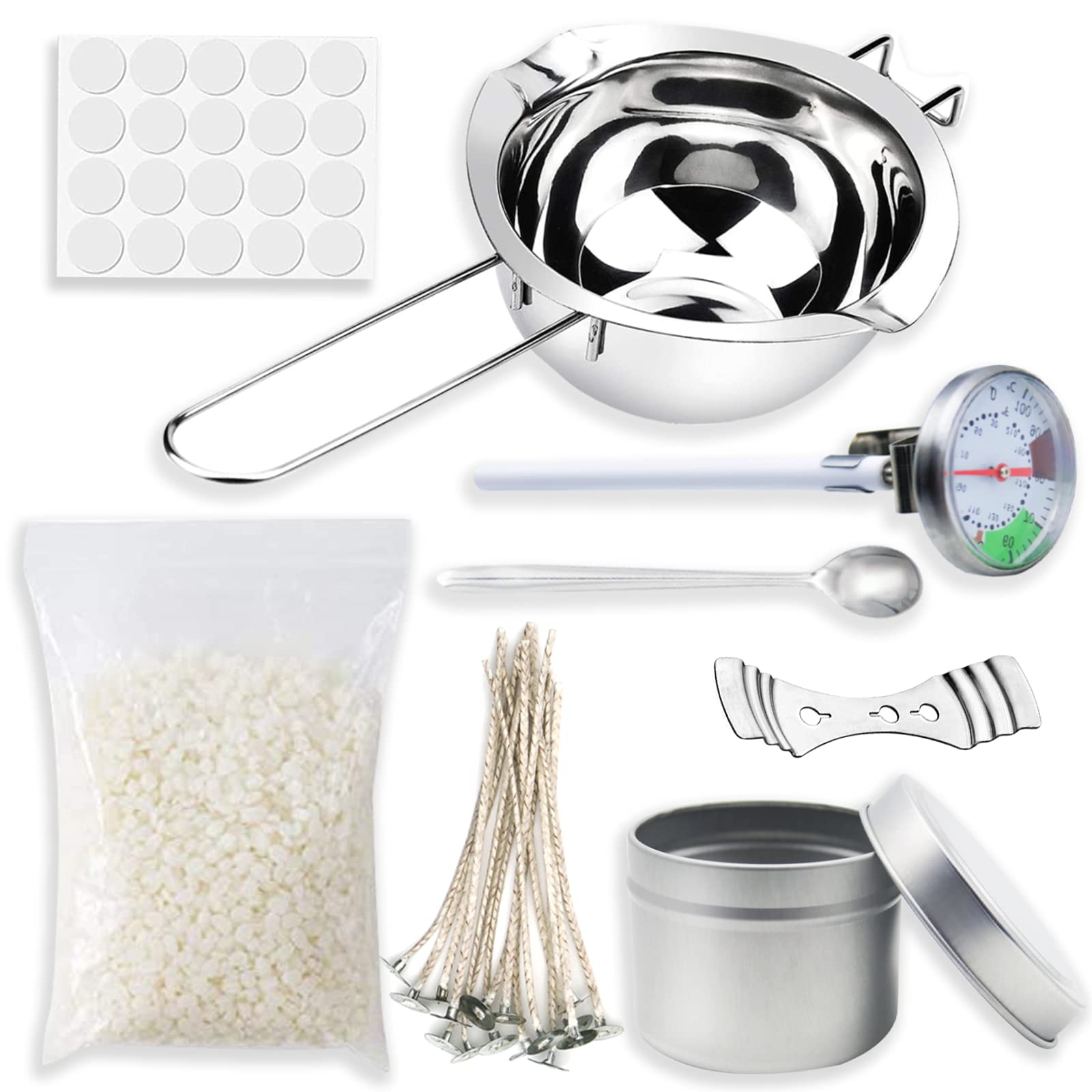 KOOLPUG Candle Making Kit, All-in-One DIY Candle Making Supplies with Stainless Steel Melting Pot & Thermometer, Vegan Soy Wax, Eco Cotton Wicks & Reusable Tins