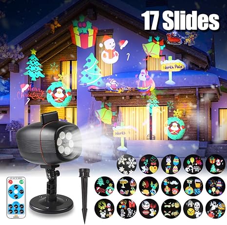 Proiettore Luci Natale Amazon.Proiettore Luci Natale Led Proiettore Lampada Con 17 Diapositive Patterns Impermeabile Ip65 Con Telecomando Interno Esterno Natale Decorazione Per Halloween Natale Matrimonio Festa Giardino Amazon It Illuminazione