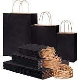 OUTUXED 120pcs Paper Bags with Handles Assorted Sizes Kraft Black Paper Gift Bags Bulk 3 Mixed Sizes for Retail, Party, Birthday, Gift, Shopping, Business, Merchandise
