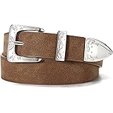XZQTIVE Women Western Belt For Cowgirl Cowboy Suede Belt For Pants Jeans Vintage Leather Belts With Silver Carved Buckle