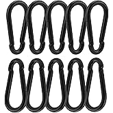 3 Inch Carabiner Spring Snap Hook Steel Clip Link Buckle Heavy Duty 8x80mm 10 Pcs for Outdoor Camping Hiking Hammock Swing, Black