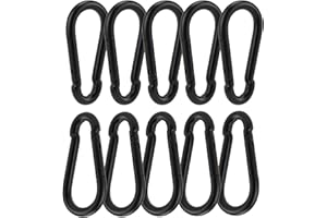 DOPHYRANIX 3 Inch Carabiner Spring Snap Hook Steel Clip Link Buckle Heavy Duty 8x80mm 10 Pcs for Outdoor Camping Hiking Hammock Swing, Black