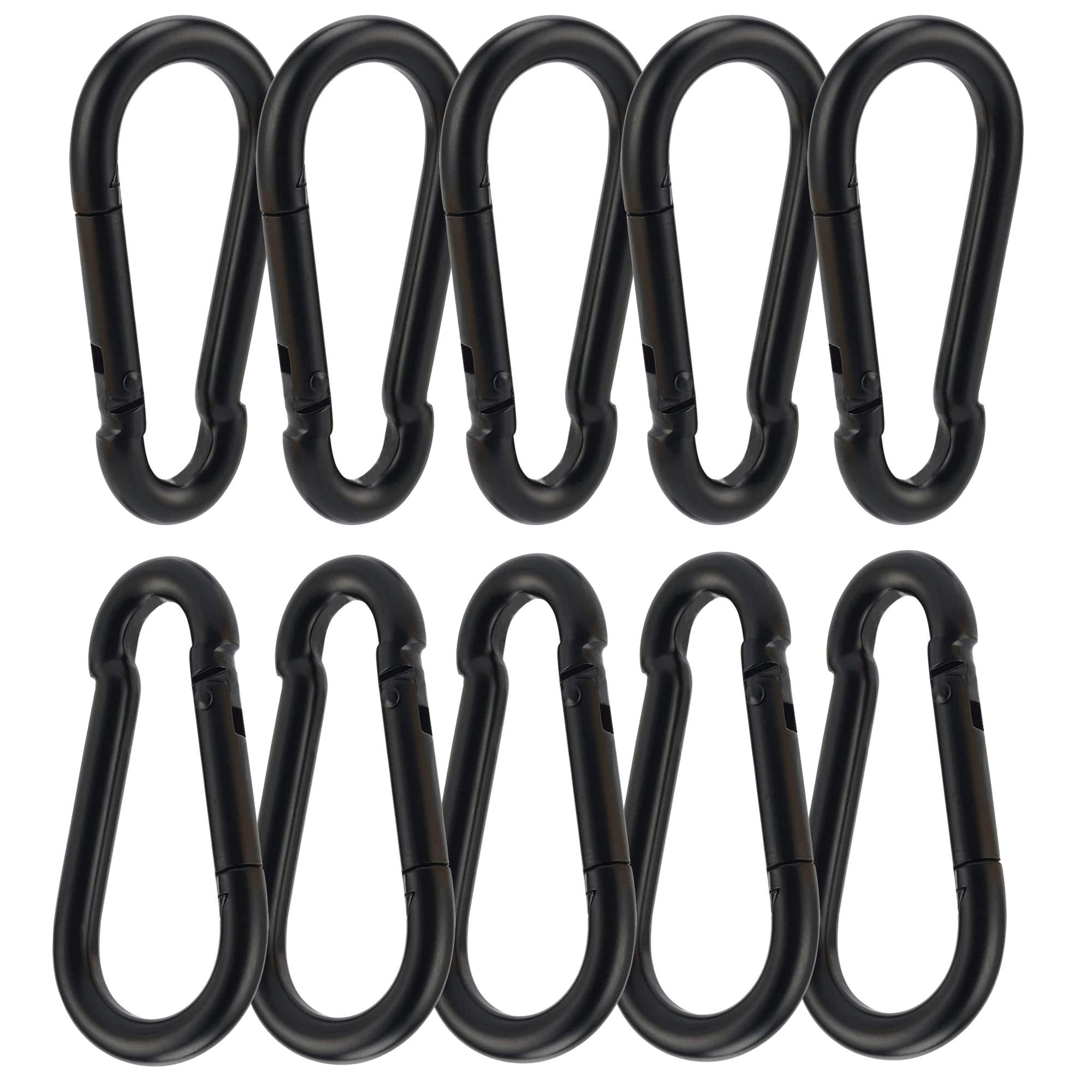 Spring Snap Hooks, 10 Pcs Stainless Steel Metal Clip Heavy Duty Rope Connector Small Snap Clamp Key Chain Link Buckle for Hammock Swing Set Outdoor Travel Camping Fishing Hiking, Black