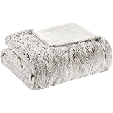 Madison Park Ultra-Soft Poly Fur Blanket Queen Size, Reversible Plush, All Season & Lightweight Queen Fuzzy Blanket for Bed, Couch & Sofa, Zuri, Full/Queen Snow Leopard