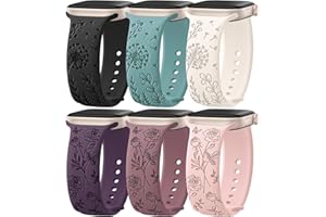 EOMTAM 6 Pack Floral Engraved Silicone Bands Compatible for Apple Watch Band 38mm 40mm 41mm 42mm 44mm 45mm 46mm 49mm Women,Flower Sport Straps for iWatch Series 10 9 8 se Ultra 7 6 5 4 3 2