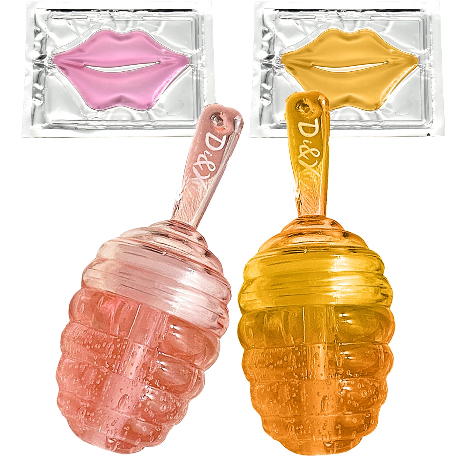 Leogony 4pcs Clear Lip Gloss Sets for Teenage Girls Women, 2 Honey Moisturizing Lip Oil Sets and 2 Lip Masks, Cute Lip Balm for Kawaii Makeup