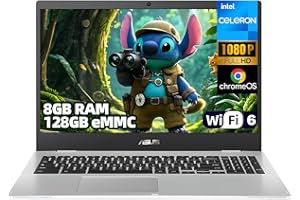 ASUS 15.6" Chromebook Laptop, Intel Celeron N4500, 8GB RAM, 128GB eMMC, Full HD Anti-Glare Display, Chrome OS, Wi-Fi 6, Bluet