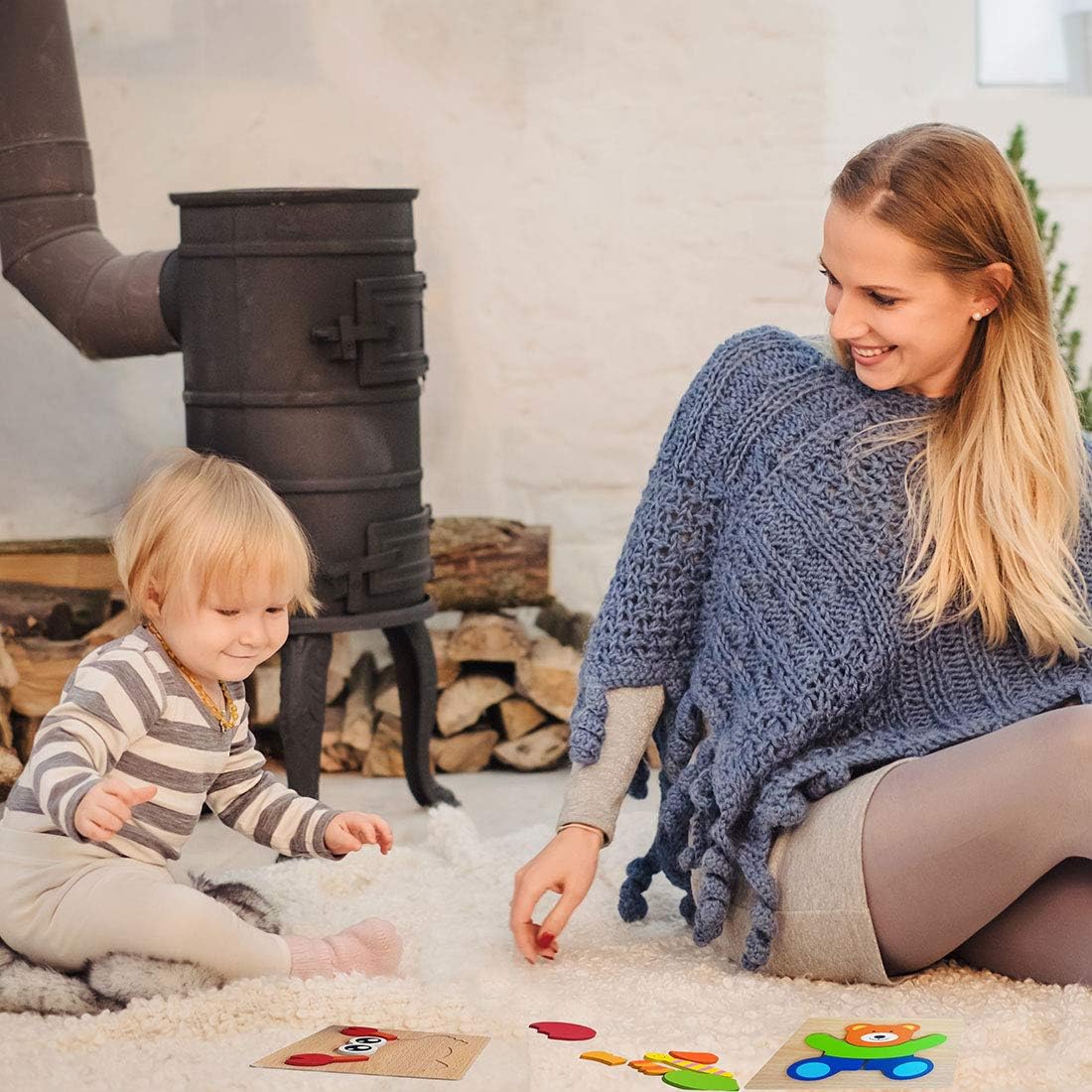 ToyerZ Christmas Edition Wooden Puzzles for Kids age 1-3 Educational Toys 4 Animal Shapes Wooden Jigsaw Puzzles Montessori toys for Toddlers Learning Toys for Toddlers 1-3 Preschool Puzzles: Toys & Games