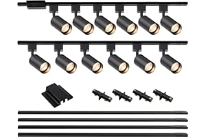 Hiiglxii 12 Lights LED Track Lighting Kit with 13FT H Track Lighting Rails & Floating Canopy Connector, GU10 Track Light Kit Modern Kitchen Track Lighting Fixtures Ceiling Spot Light, Black - No Bulbs