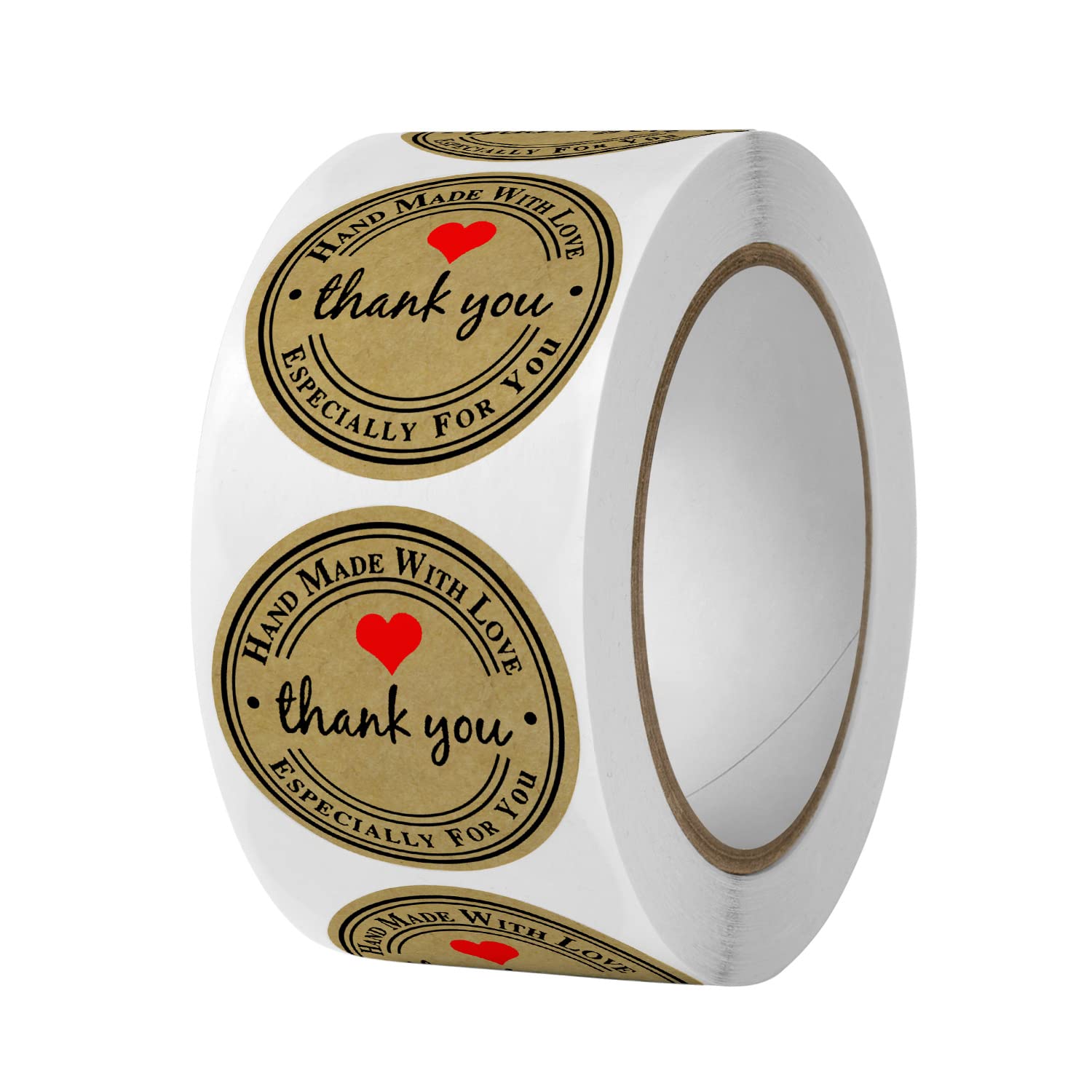 Photo 1 of 1000PCS Hand Made with Love Stickers,1 Inch Small Round Thank You Red Heart Baking Stickers Label Bakery Sticker for Baked Goods Packaging Jam, Jelly Jar Canning Bottles,Cookie Bags (Brown)