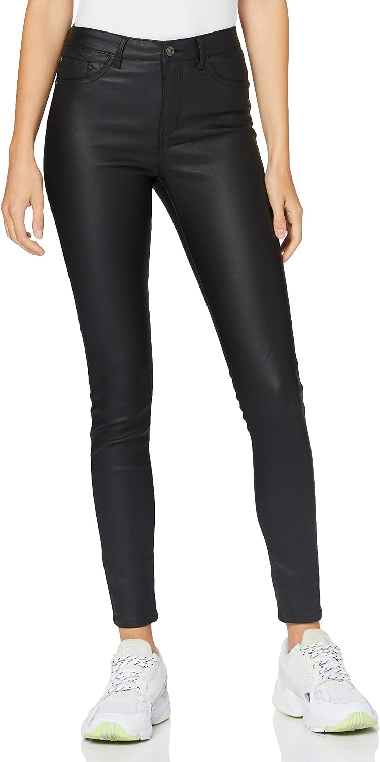 JDY Women's Jdynewthunder Coated High Skn PNT Noos Trousers, Black (Black), 8L UK/XL, XL 34
