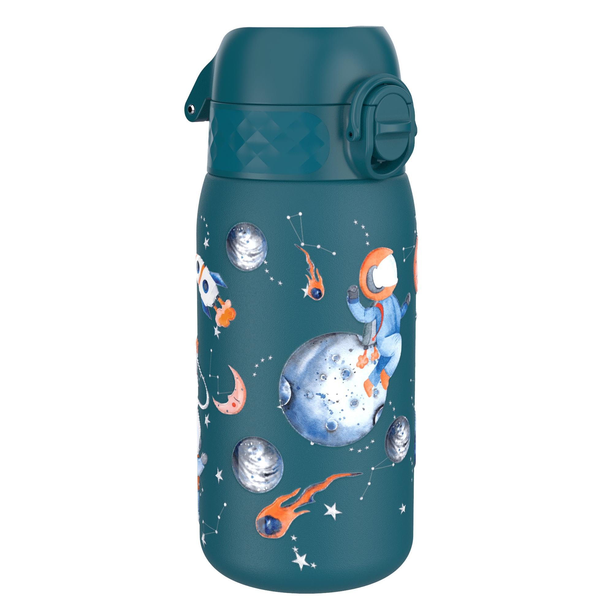 Ion8 Vacuum Insulated Steel Water Bottle, 320 ml/11 oz, Leak Proof, Easy to Open, Secure Lock, Dishwasher Safe, Carry Handle, Metal Water Bottle, ThermoShield Stainless Steel, Blue, Space Travel