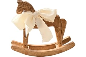 Wooden Rocking Horse 6x7.5 Inch Minimalist Nursery Decor with White Ribbon Kids Room, Living Room Decoration