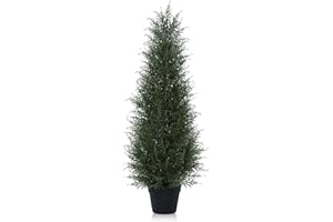PISKOAN Artificial Cedar Topiary Tree for Outdoor,3FT Tall Faux Cedar Pine Trees,Potted Fake Cypress Plant with UV Resistant Leaves for Front Door Decor,Porch,Garden,Entryway, Set of 1