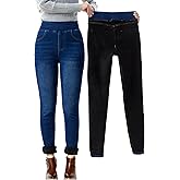 Yehopere Women's Fleece Lined Jeans Winter High Waist Pull On Skinny Denim Pants Thermal Flannel Lined Jeggings