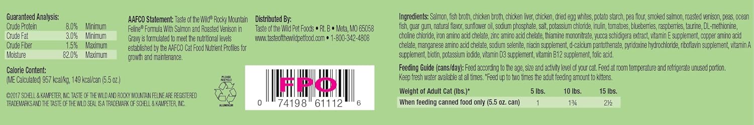 taste of the wild cat food calories