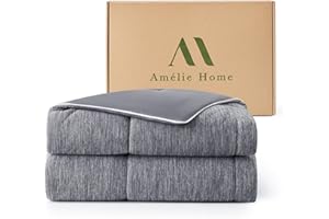 Amélie Home Cooling Comforter Queen Size, Dual-Sided Lightweight Cooling Blanket for Hot Sleepers, Q-Max 0.43 Breathable Cooling Quilt for Night Sweats, 90" x 90", Heather Charcoal Grey