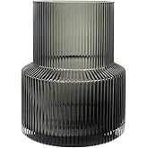 Glass Vases for Decor, Flower Vase, Ribbed Glass Vase, Modern aAesthetic Decor Vases, Vases for Table Centerpieces for Dining Room, Glass Vase for Bookshelf, Dinner Table, Indoor Office Desktop