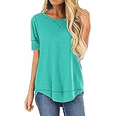 JomeDesign Summer Tops for Women Short Sleeve Side Split Casual Loose Tunic Top