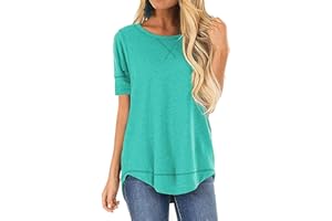 JomeDesign Summer Tops for Women Short Sleeve Side Split Casual Loose Tunic Top