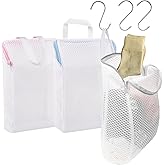 3 Pcs Laundry Bags Mesh Wash Bags with S Hooks,Bra Washing Bags for Laundry, Laundry Bags for Delicates,Sock Bag for Washing Machine,12 x 7.9 Inch (3 Color)