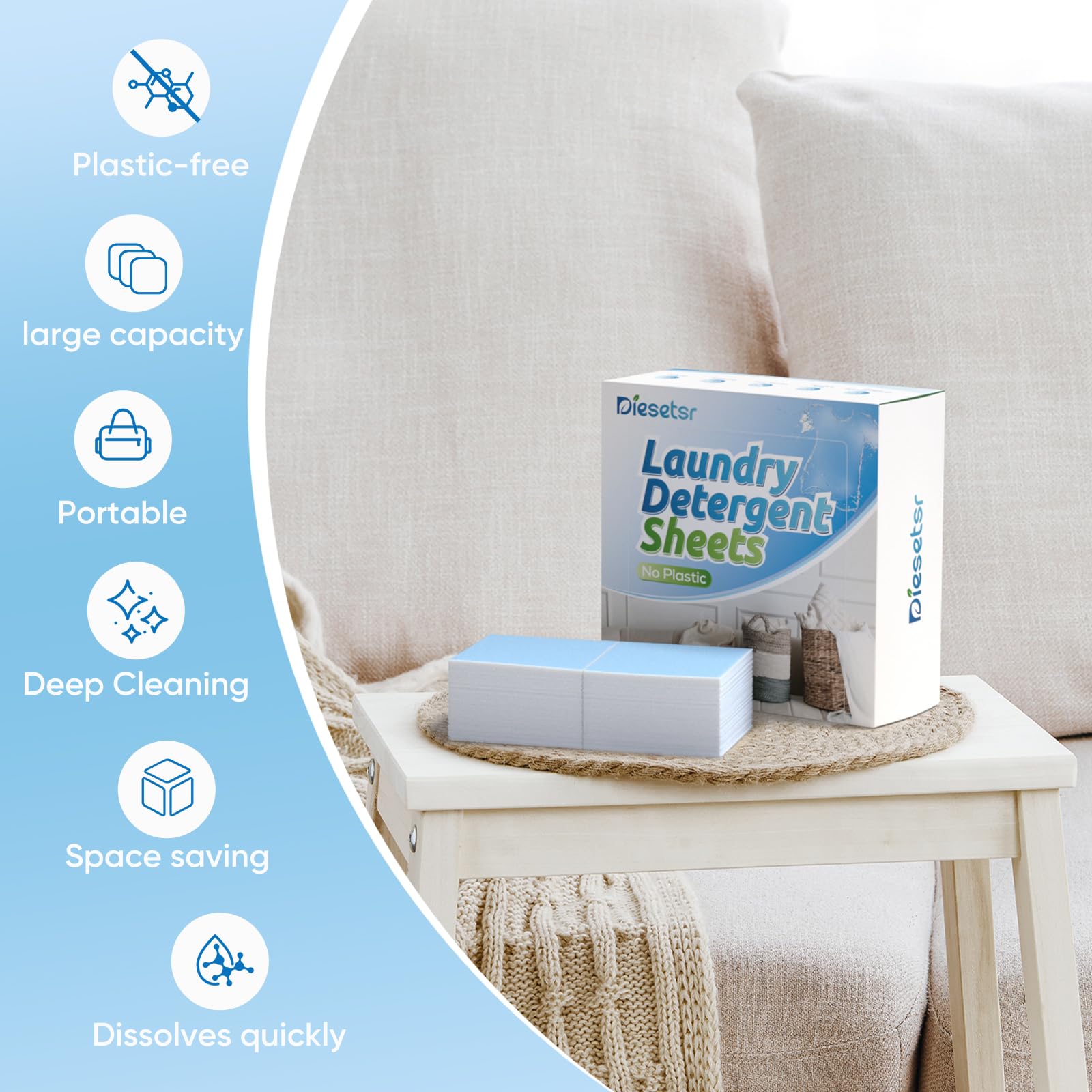 Diesetsr Laundry Detergent Sheets 150 Counts Travel Laundry Sheet ECO-friendly, 300 Small Loads Plastic-Free Clothes Washing Soap-Fresh Linen
