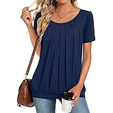 Anymeet 2026 Women's Spring Summer Tunic Tops Short Sleeve Casual Tshirt for Leggings Pleated Blouses