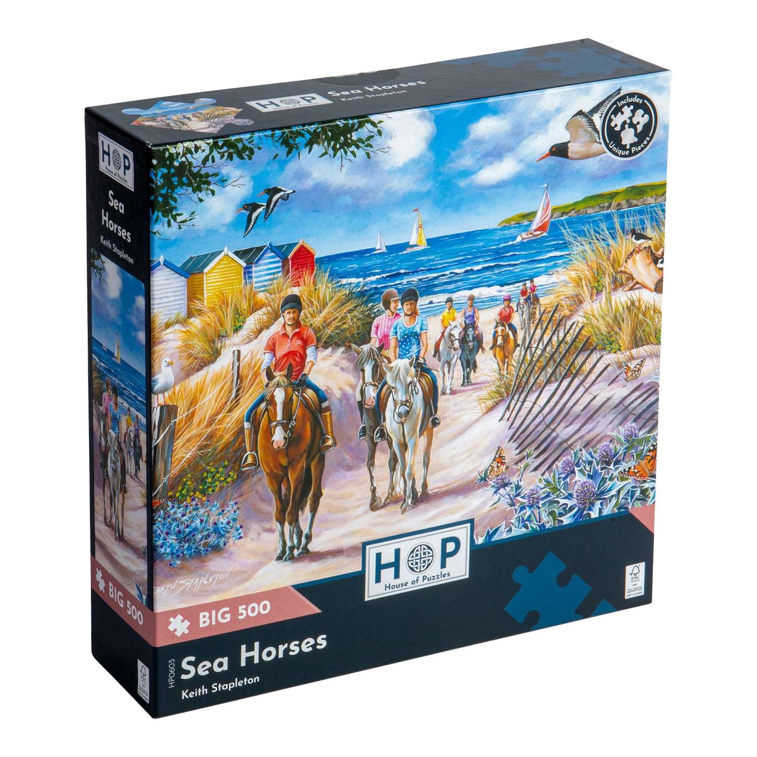 The House of Puzzles - Sea Horses Jigsaw - Big 500 Piece Jigsaws For Adults, Extra Large Pieces, Artist Illustrated, Scenic Landscape, Deluxe Puzzle Gifts