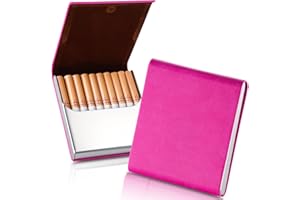 ZHOMA Portable Slim Leather Cigarette Case with Magnetic, Ultra-Thin Metal Cigarette Carrying Box for Hold 10 Regular Size Cigarettes, One-Hand Operate Cigarette Pocket for Men and Women -Rose