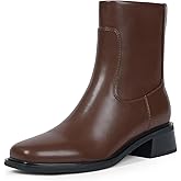 QIY Ankle Boots for Women Low Heel Square Toe Chunky Short Booties Fall Boots with Side Zipper