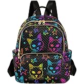 ALAZA Neon Cats and Stars Color Mini Backpack Purse for Women Travel Bag Lightweight Shoulder Bag Fashion Daypack
