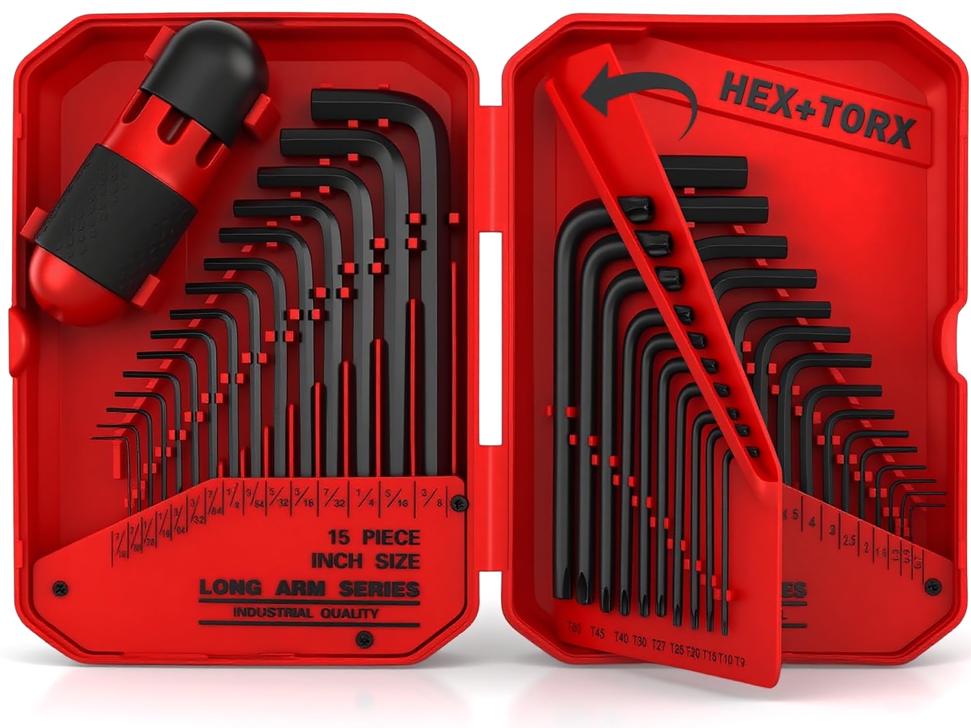 Photo 1 of 41-Piece Hex Key Allen Wrench Set, L Shape Hex and Torx Key Wrenches with Torque Handle | SAE(0.028"-3/8") | Metric(0.7mm-10mm) | Torx(T9-T50) in 3-Layer Storage Case, Heat Treated Cr-V Steel