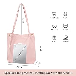 TOPASION Cute Corduroy Tote Bag Canvas Shoulder