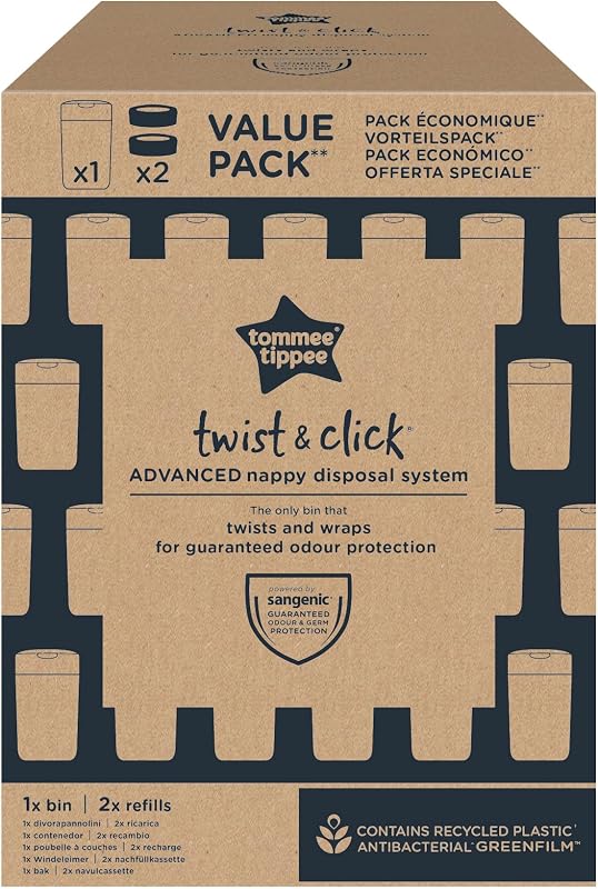 Twist and Click Advanced Windeleimer mit 2 Nachfüllkassetten, garantierter Geruchs- und Keimschutz, großes Fassungsvermögen (Verpackung kann variieren)