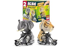 DINOBROS Tiger and Elephant Toys for Kids Toddlers 3-7 Years Old 2 Pack Friction Animal Motorcycle Car Toys for Boys and Girls