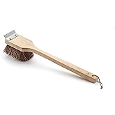 Outset Grill Cleaning Brush, Palmyra Bristle BBQ Brush with Wood Handle | Easily Clean Your Grill | Includes Non-Metal Natural Bristles &amp; Metal Scraper | Long Handle For Hard To Reach Areas