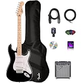 Fender Squier Sonic Stratocaster Pack - Black Bundle with Frontman 10G Amplifier, Gig Bag, Tuner, Strap, Cable, Picks, and Austin Bazaar Instructional DVD