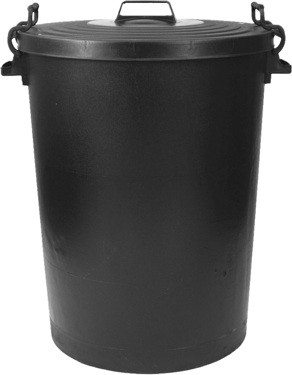 110L Black Plastic Bin Metal Handles Storage Bin Animal Feed Rubbish