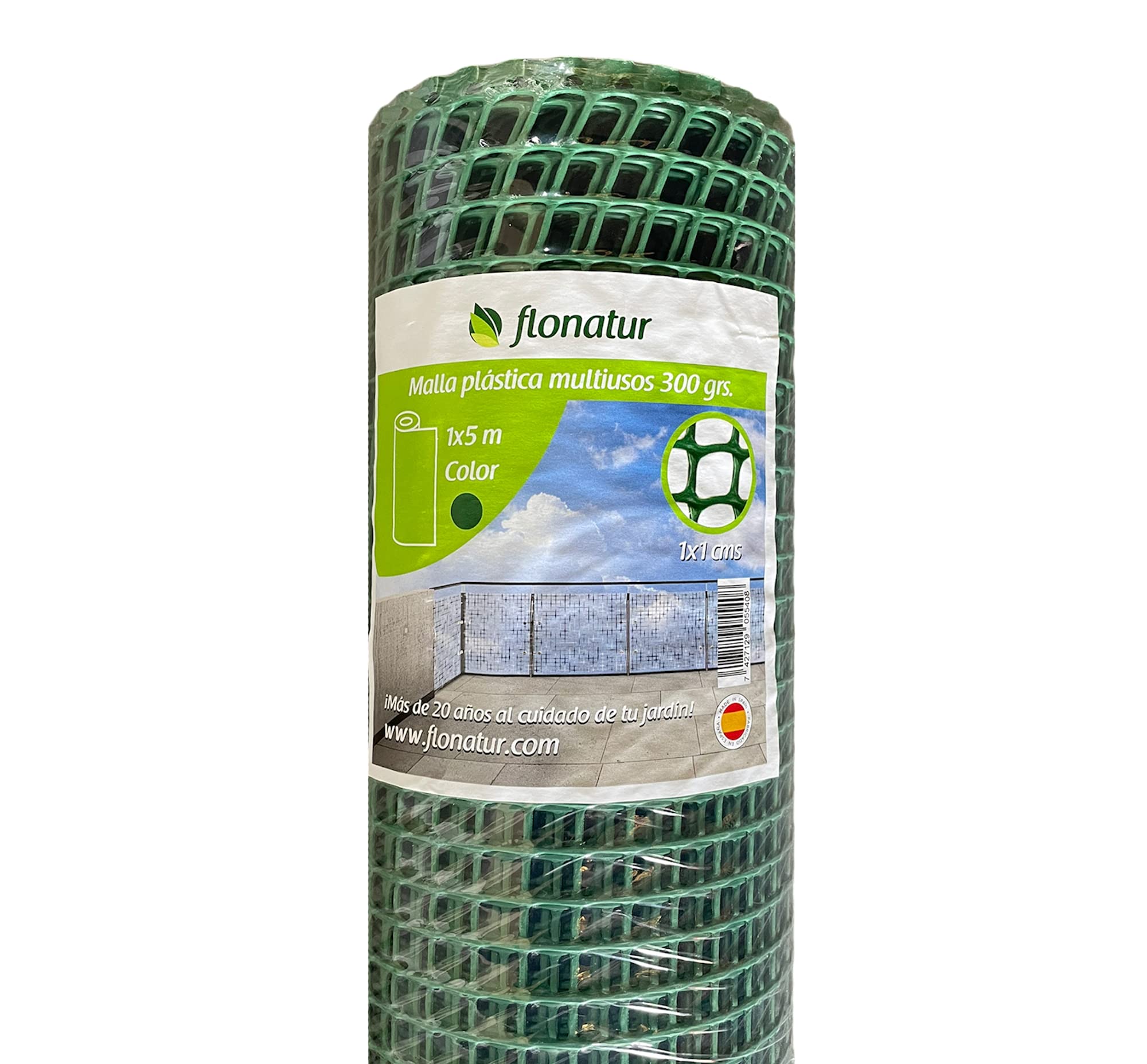 flonatur, Plastic Mesh for Balconies and Terraces, Green 1 x 5, Mesh Grid Enclosures Different Measurements, Frame Width 1 x 1 cm, Weight 300 g/m2.