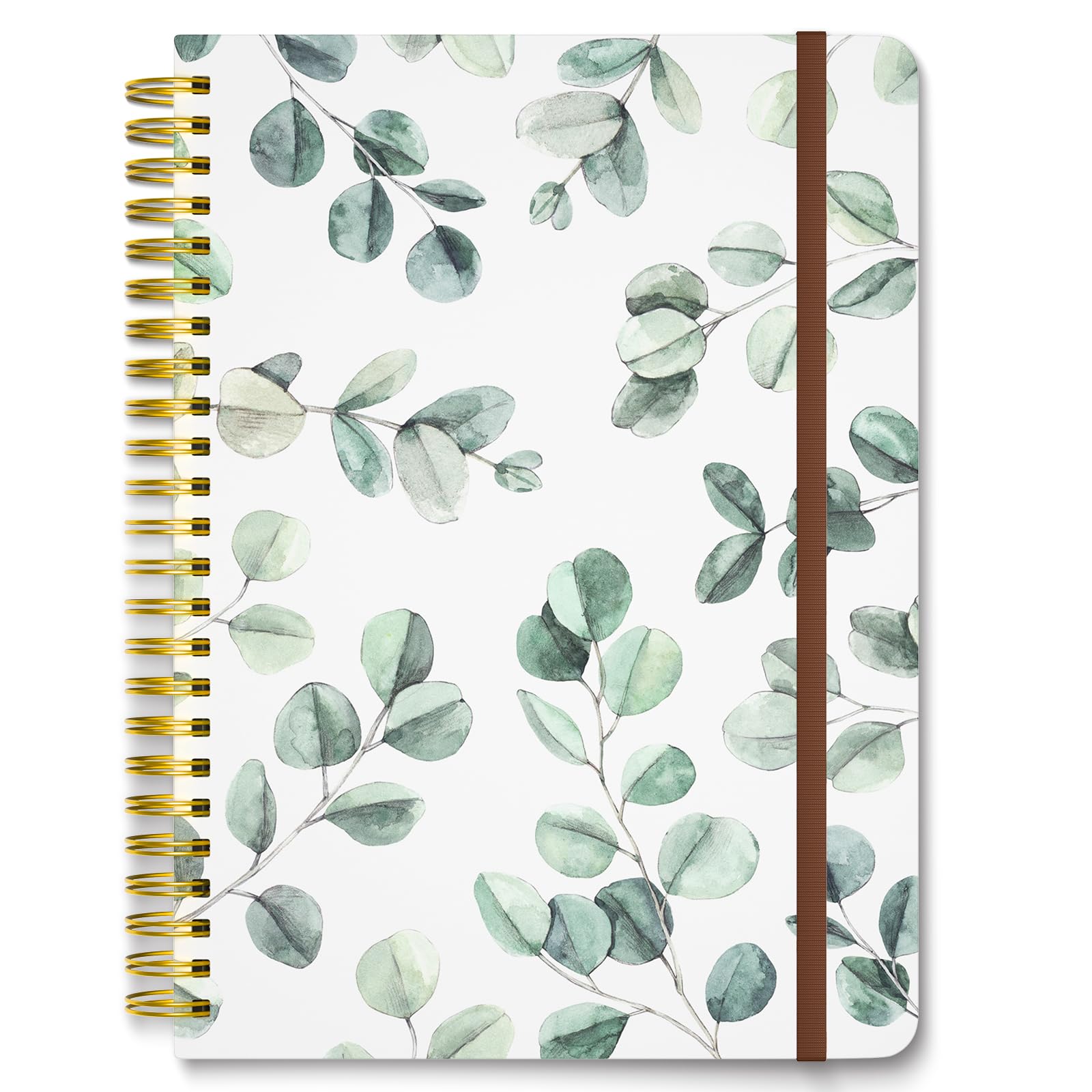 Hnogri Spiral Journal Notebook, Hardcover Lined Journal for Women, Medium 6 x 8.4 in, 160 Pages Thick Paper, Cute A5 College Ruled Notebooks for Journaling Writing Work Office School, Leaf