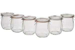 WECK Mini Tulip Jelly Jar with Glass Lids 6 Rings and 12 Clamps, 6 Count (Pack of 1)