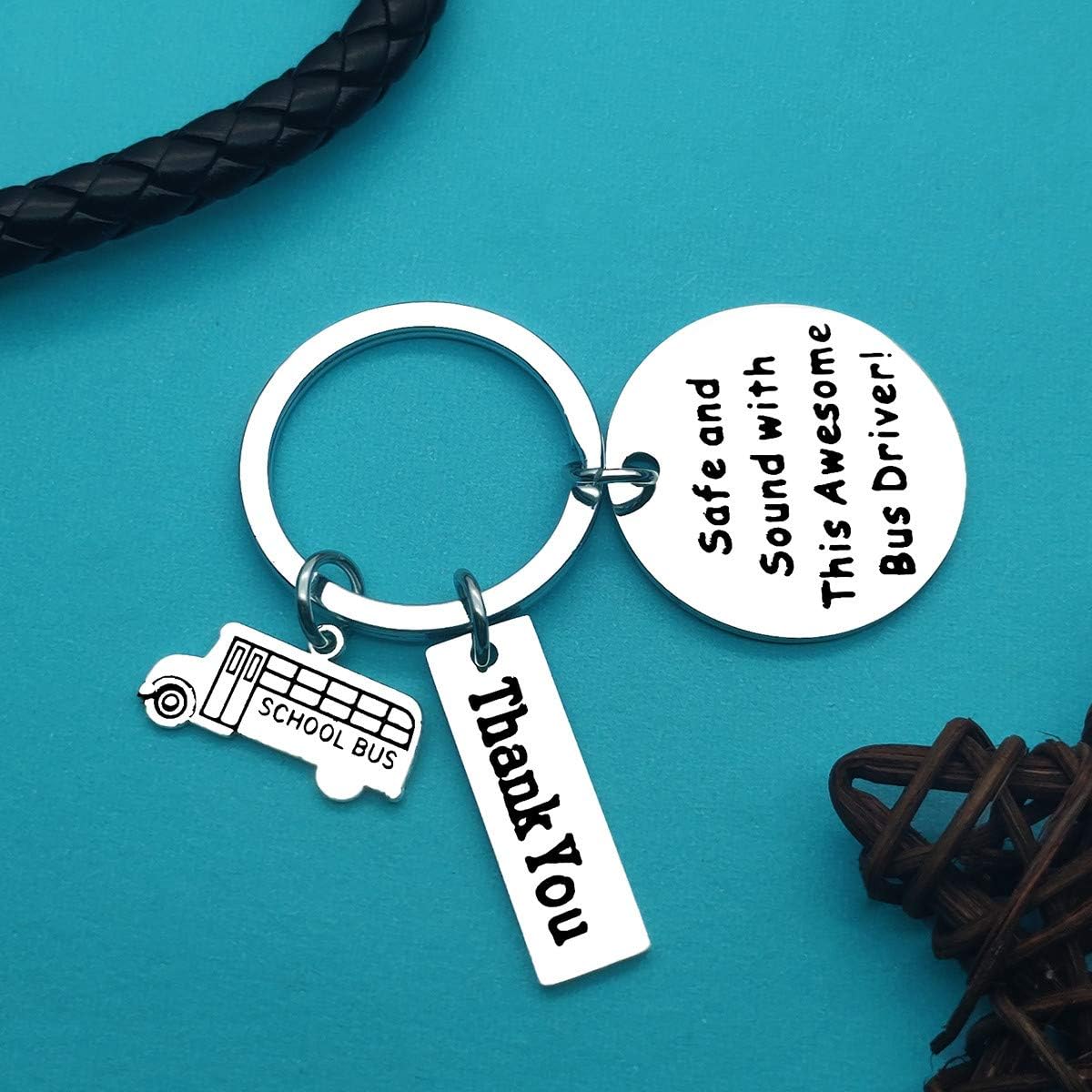 Huwujiu School Bus Driver Keyring Gifts Safe and Sound with This Awesome Bus Driver Keyring School Bus Driver Appreciation Gift Birthday Christmas Gifts Thanksgiving Day Gifts for School Bus Driver - Image 5