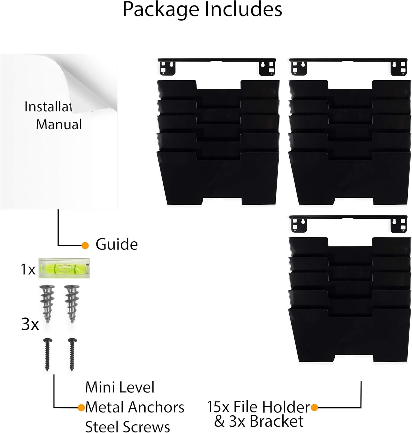 Wallniture Lisbon 15-Tier Wall Mounted File Holder and Desk Organizer, Metal Black Office Organization and Storage Rack : Office Products