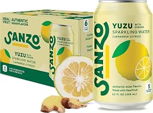 Sanzo Flavored Sparkling Water - Yuzu Lemon Seltzer (with Ginger) | 12oz, 6 Pack, Low Calorie Low Sugar, Craft Asian Drinks, 