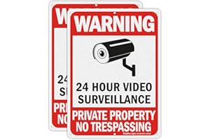 FAITTOO No Trespassing Signs, Private Property Sign, Warning Sign, Video Surveillance Sign, 2 Pack 10 x 7 Inches 0.40 Reflective Aluminum, UV Protected, Weather Resistant, Durable Ink, Easy to Mount